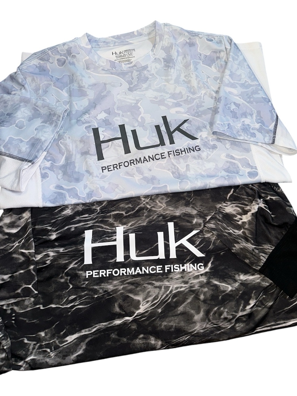 Bundle- Huk Performance Fishing Shirts - Light Blue Camo & Black Waterprint